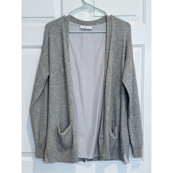Sandro Paris Cashmere Blend Lightweight Gray Girl Split Back Button Cardigan M - Picture 15 of 16